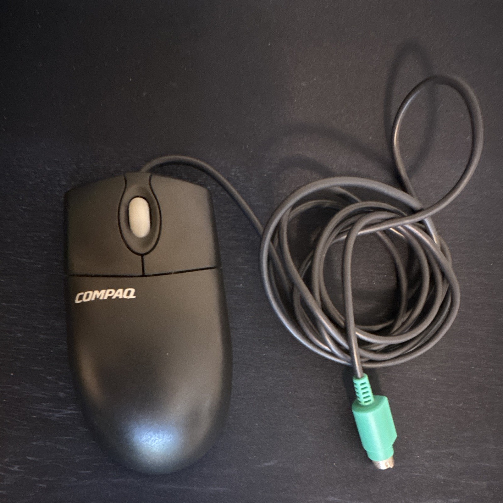 Vintage Compaq MO42KC Mouse Scroll Wired Ball Black 5187-1786 PS/2 Office OEM