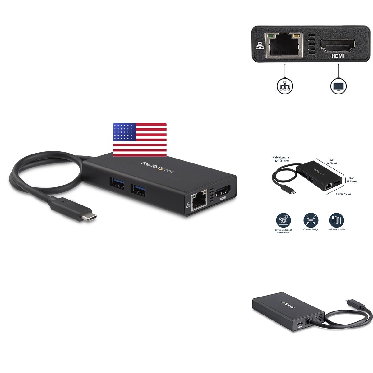 StarTech 4-in-1 USB-C Travel Dock 4K HDMI 60W PD GbE USB-A TAA
