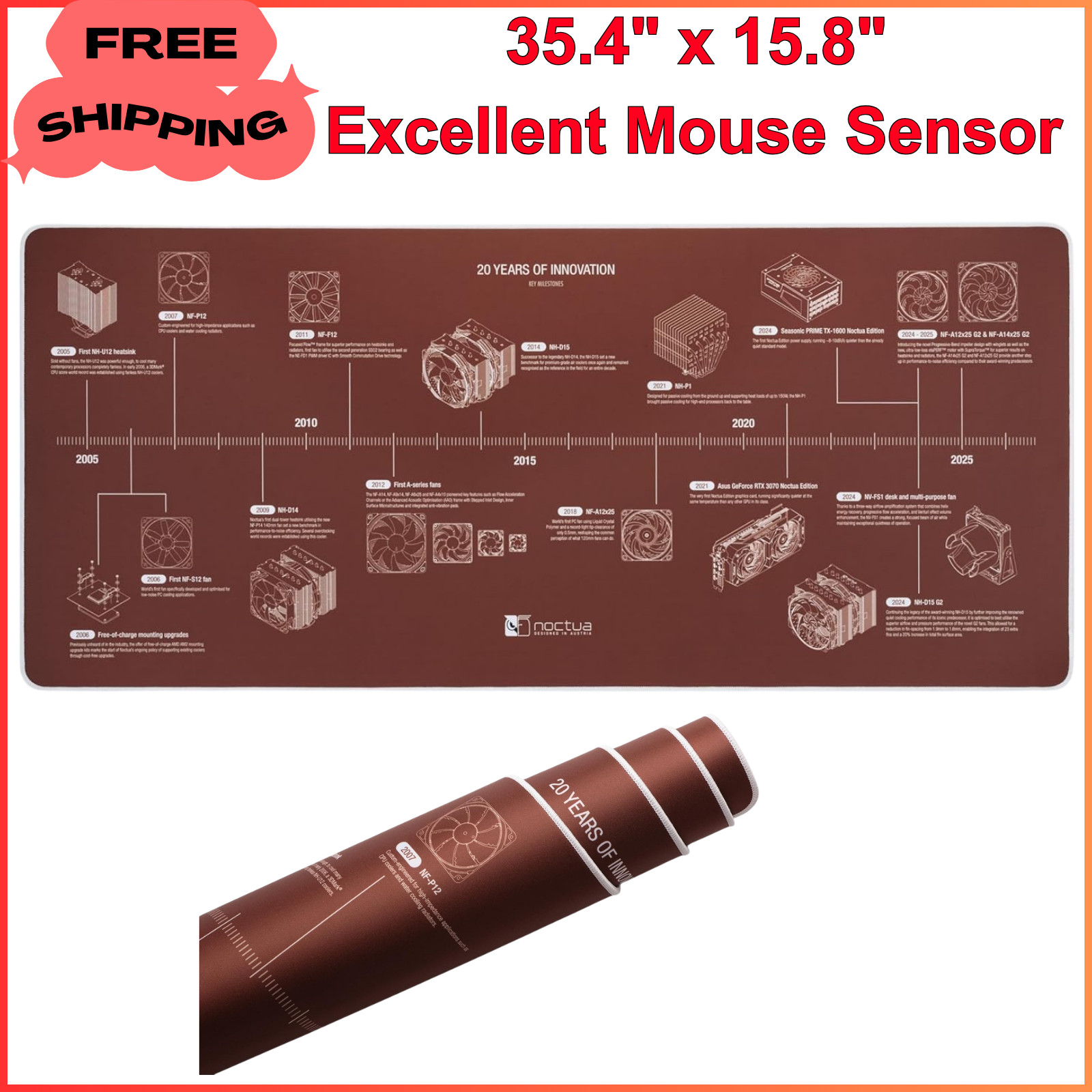 Noctua NP-DM3 20-Year Anniversary Desk Mat, 90 x 40 cm (Brown), Rectangular New