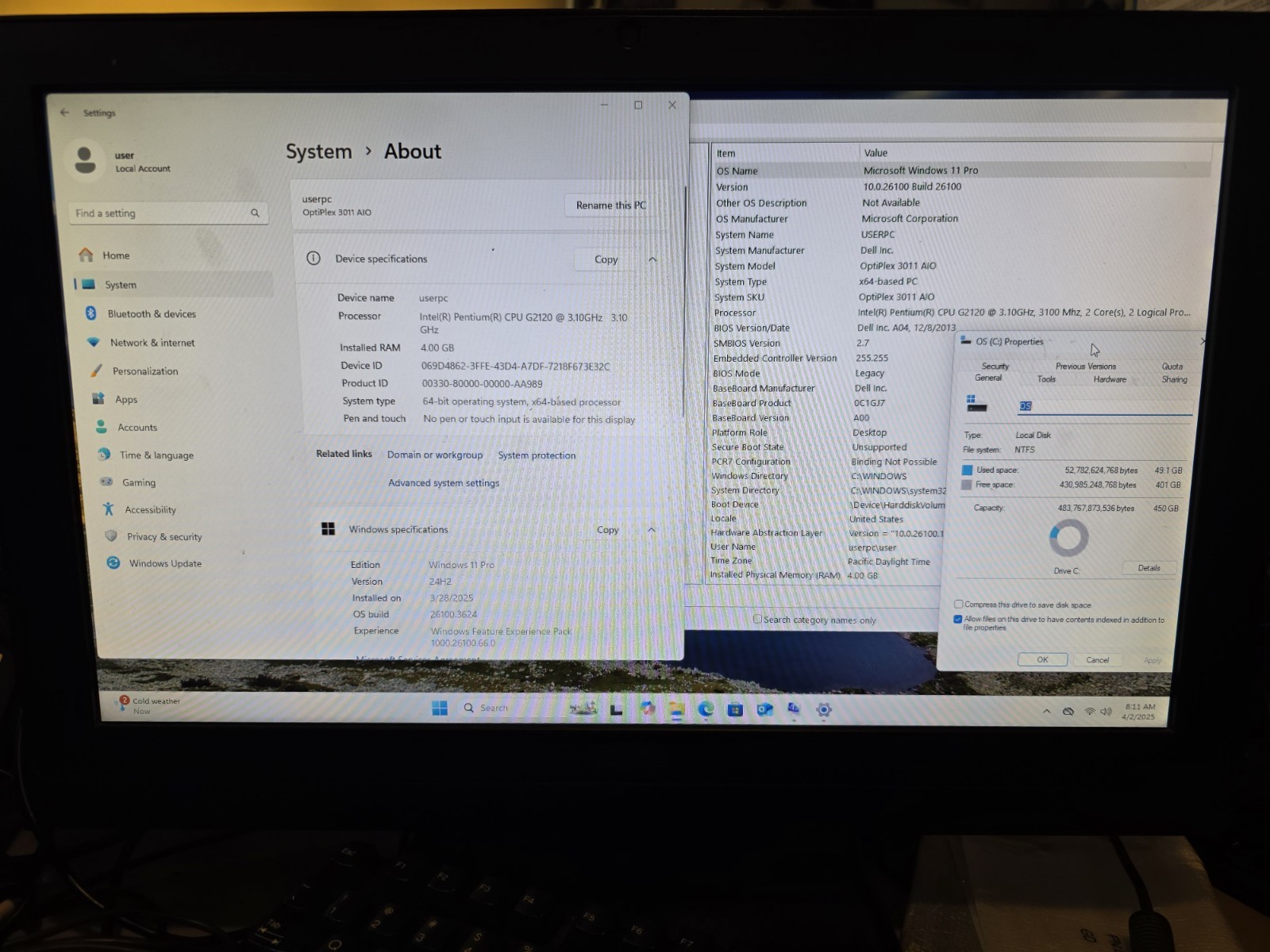 Dell Optiplex 3011 20" AiO G2120 3.1GHz 4GB RAM 500GB HDD Win 11 DVDRW