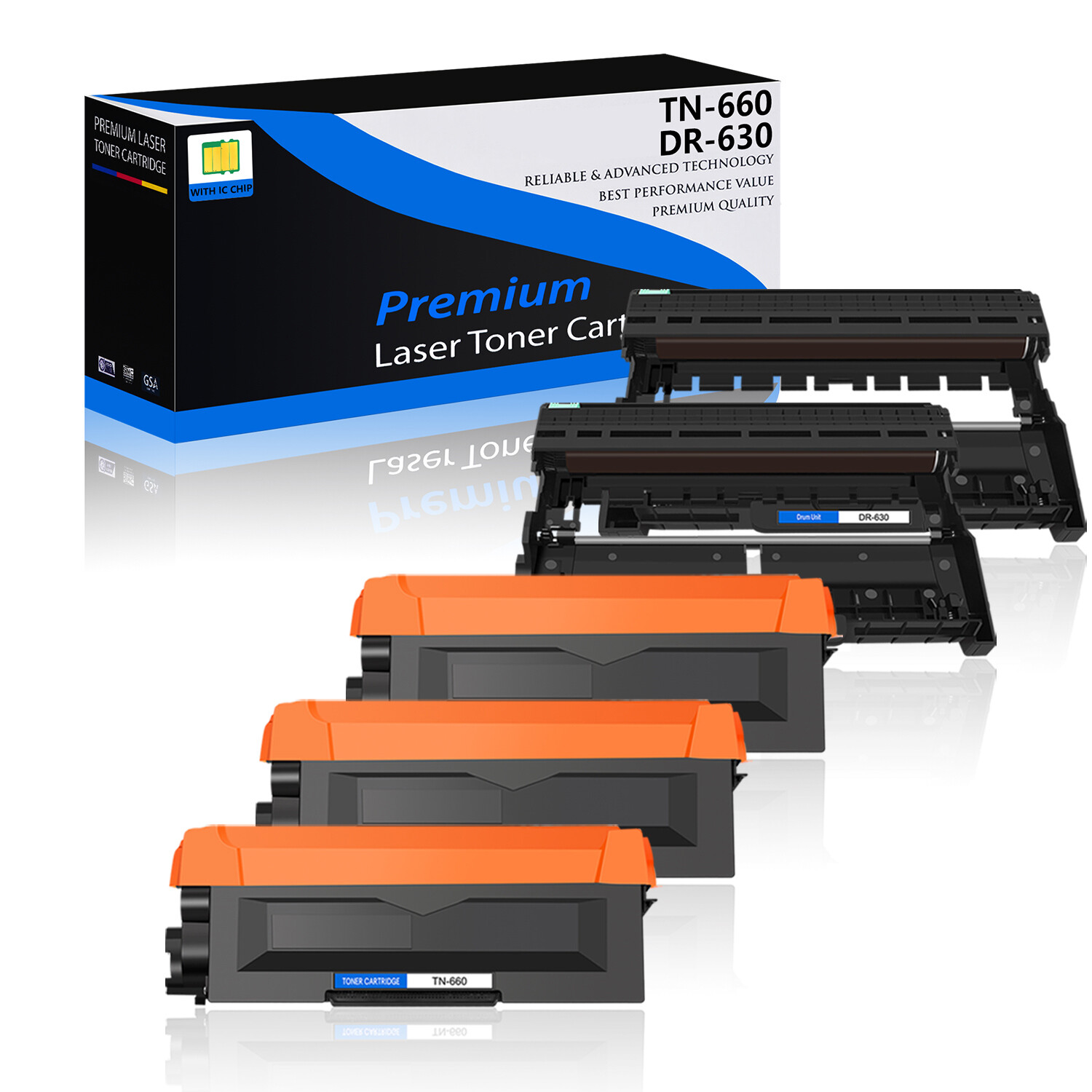 3 Pack TN660 Toner and 2 PK Drum DR630 For Brother DCP-L2520DW L2540DW Black Ink