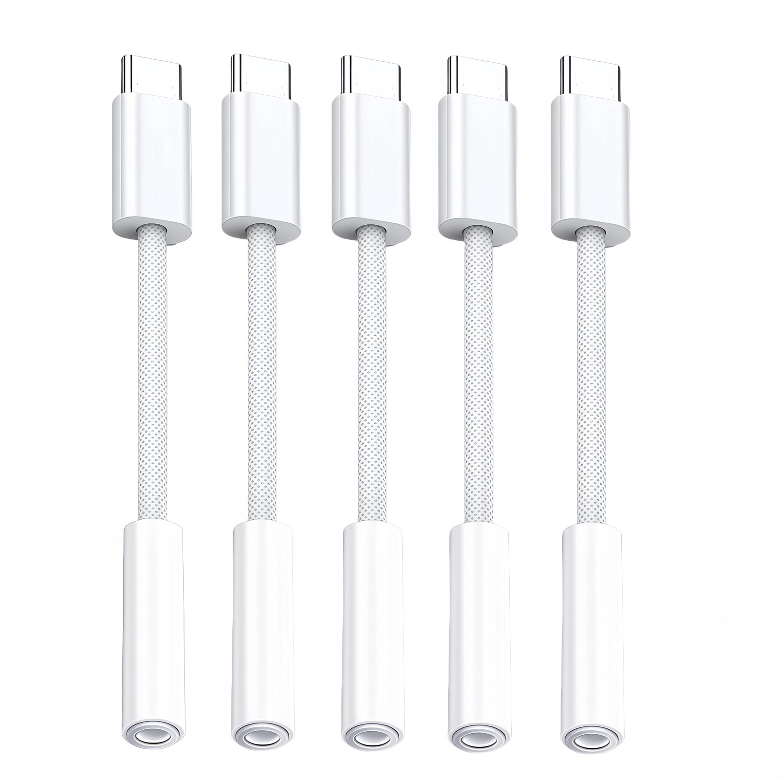 5 Pack USB C to Headphone Jack Adapter,USB c 1/8 inch Audio 5 Pack, White 