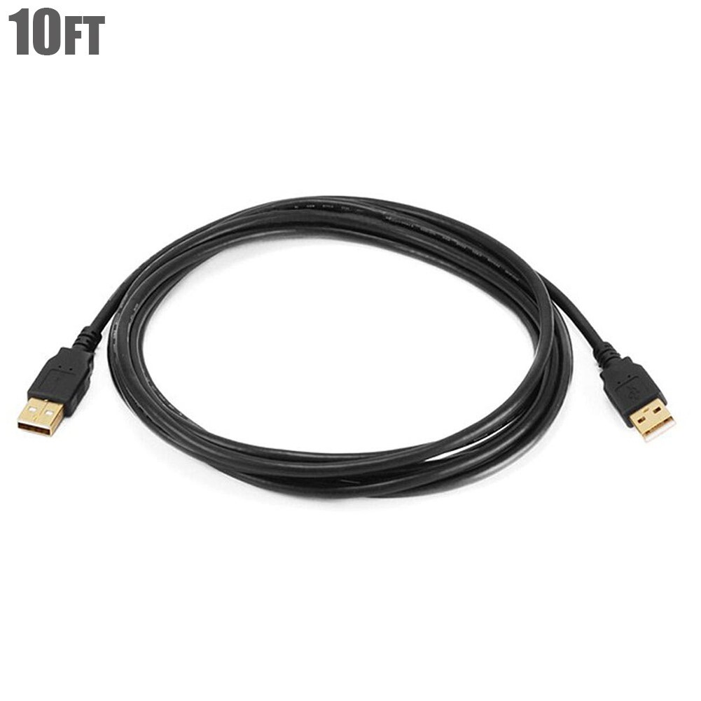 10ft USB 2.0 Type A Male to Male M/M 28/24AWG Black Cable Gold Plated PC Data