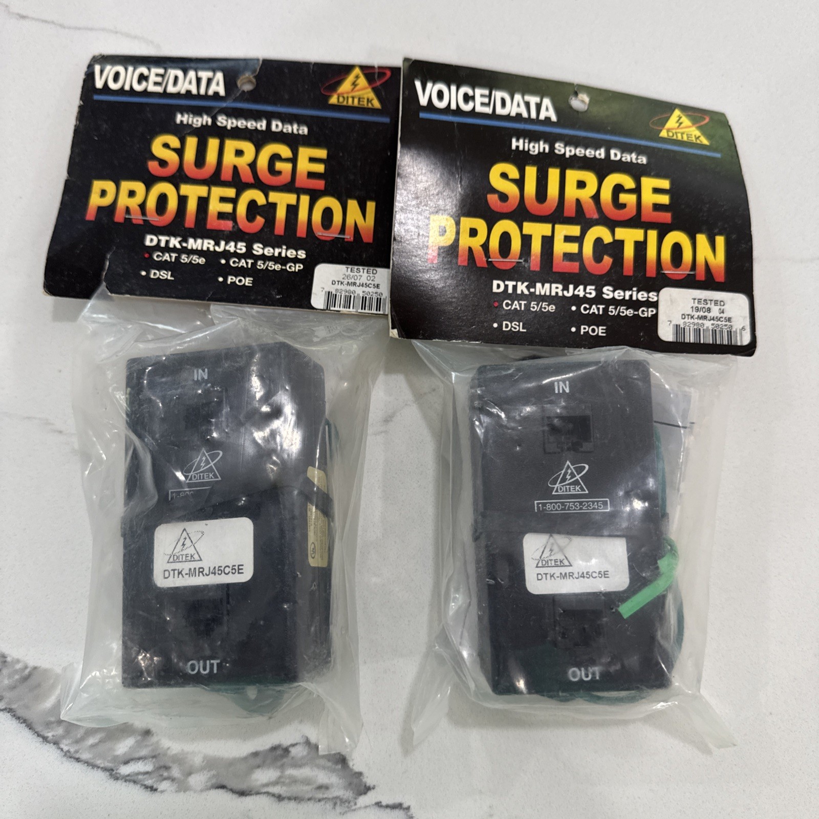 Lot of 2 DITEK DTK-MRJ45C5E RJ45 CAT5e Surge Protectors New Voice Data