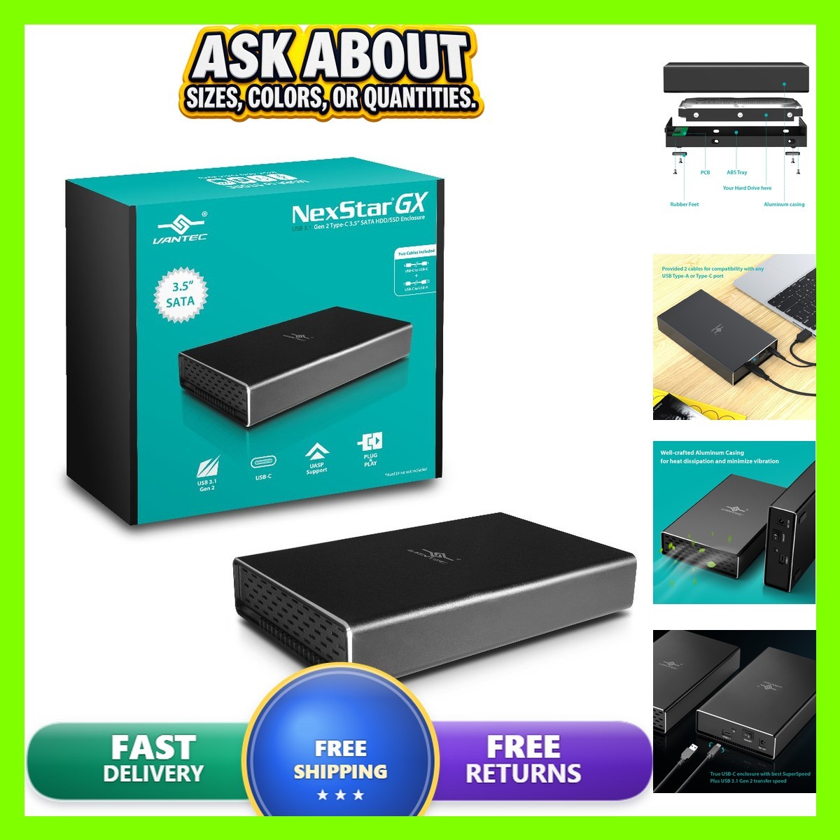 VANTEC NST-371C31-BK USB 3.1 GEN 2 Type-C 3.5 In. SATA HDD And SSD Enclosure