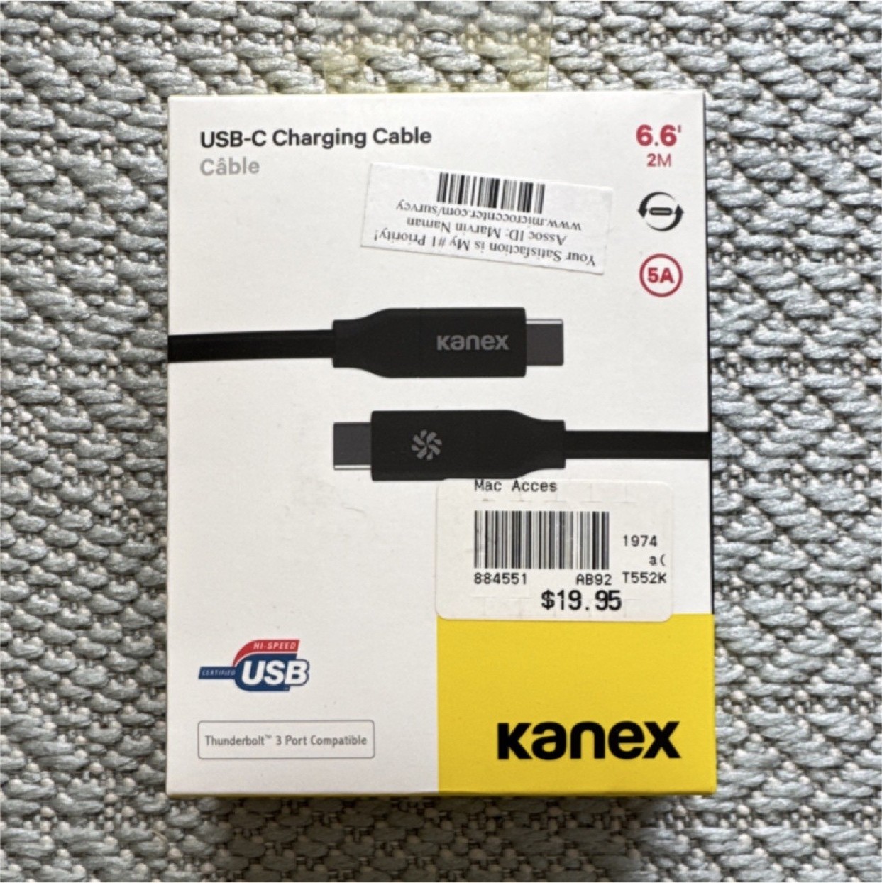 Kanex USB-C to USB-C Cable Thunderbolt 3 Compatible 6.6 ft/2M Black