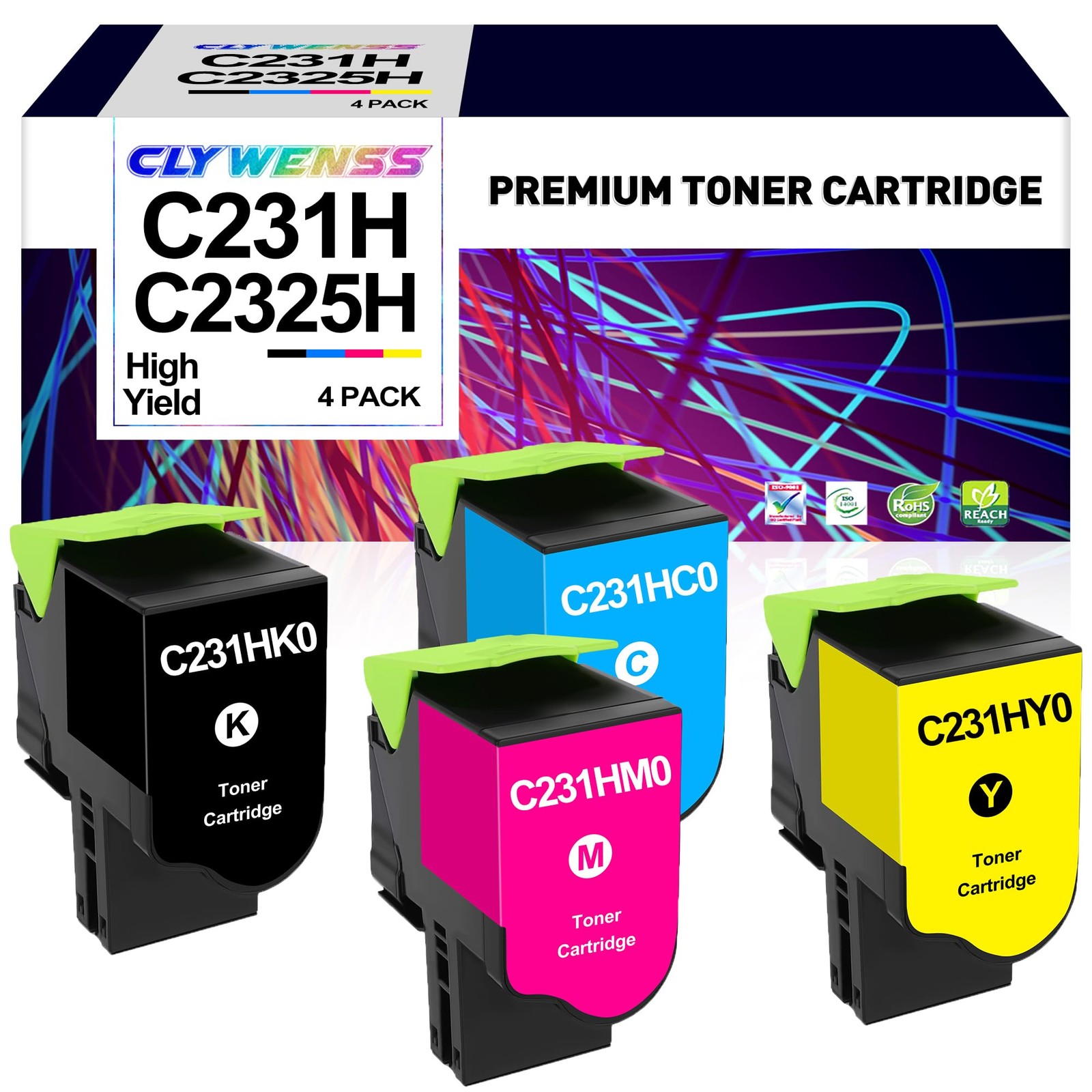 C2325H Toner for Lexmark C2325 MC2325 C2425 MC2425 MC2535 MC2640 4-Pack