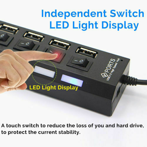 2pcs 7-Port USB 2.0 Multi-Charger Hub + High Speed Adapter On/Off Switch Laptop