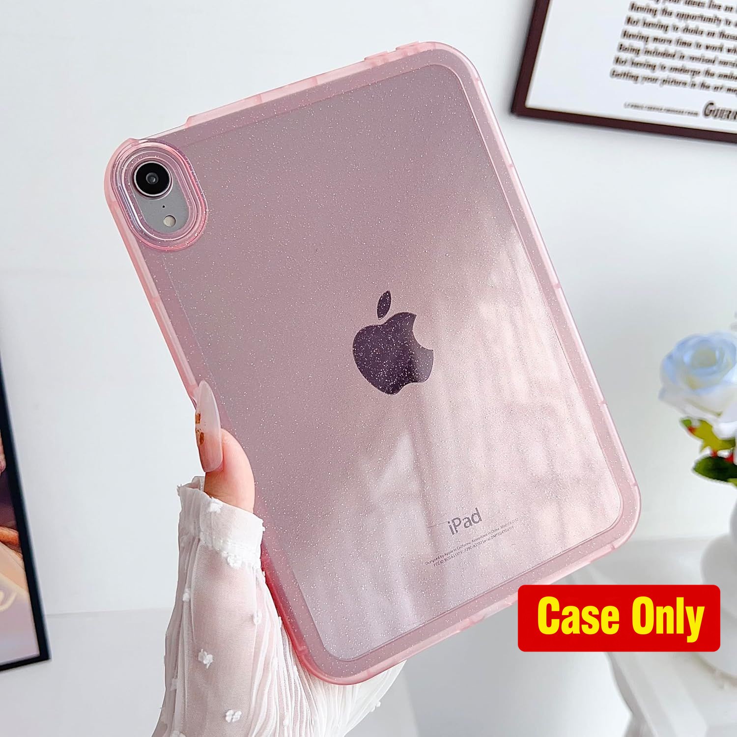 Case for iPad mini 7 2024, Glitter Clear Soft TPU Back Shockproof Cover, Pink
