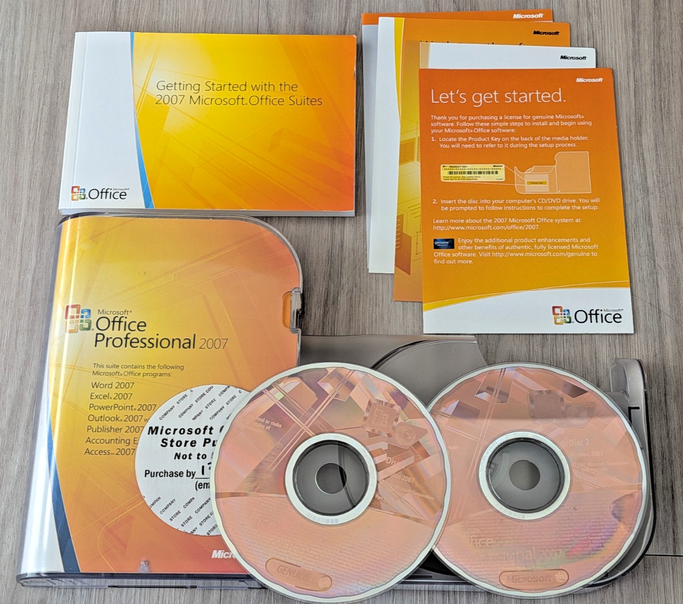 Microsoft Office Professional 2007 Full Version 2 Disc PC Windows w/Product Key