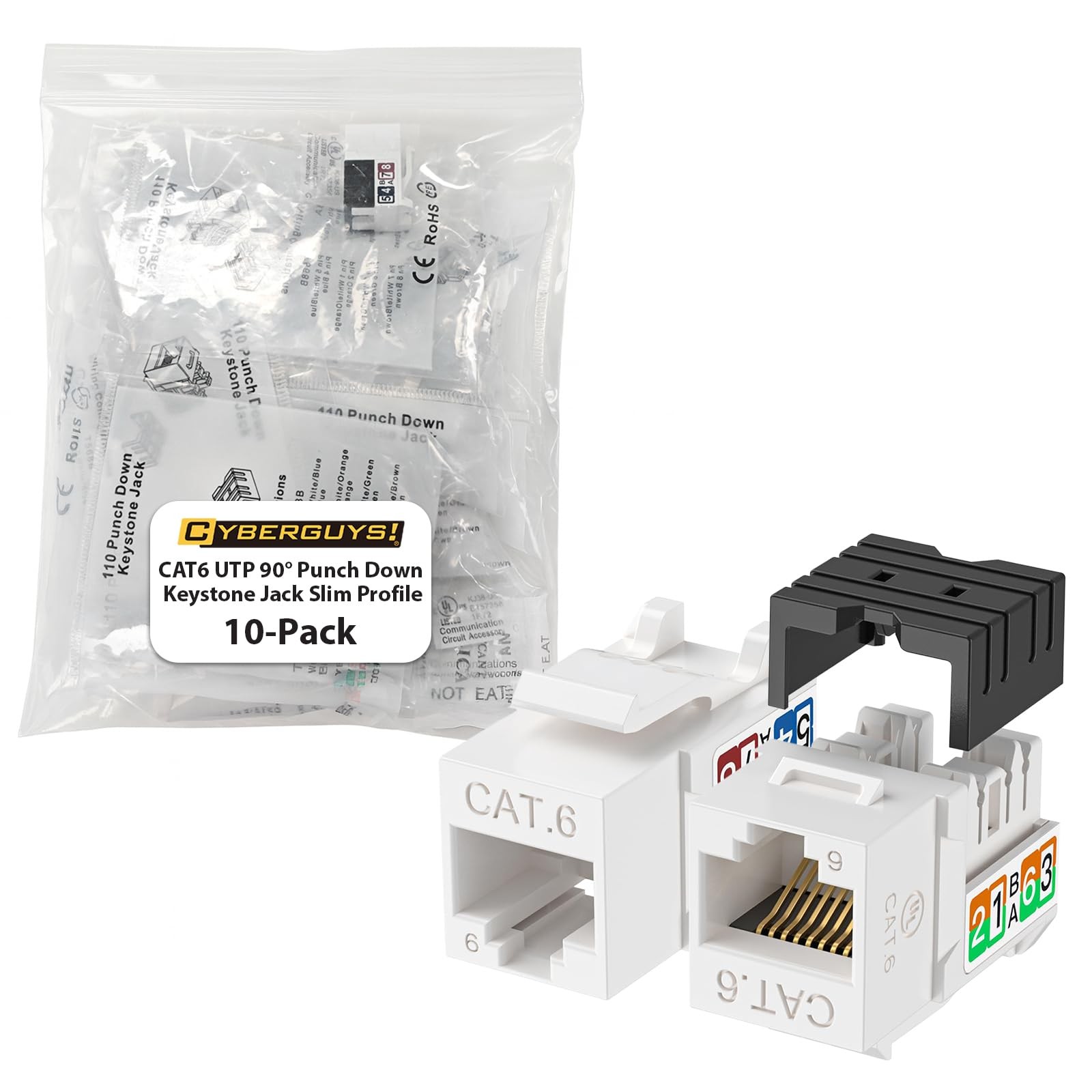 10 PCS 90 Cat6 Keystone Jacks 10Gbps RJ45 Connectors Angled Termination Tool
