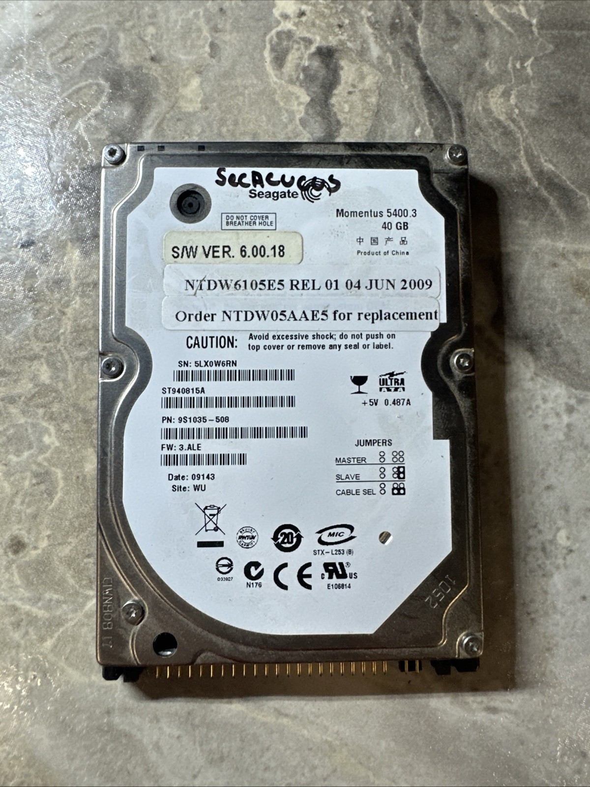 Seagate ST940815A Hard Disk Drive Momentus 5400.3 40gb 9S1035-508