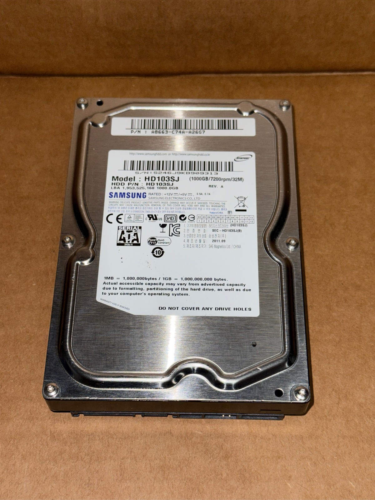Samsung Spinpoint F3 1TB 7200RPM 32MB 3.5" SATA Internal Hard Drive HDD