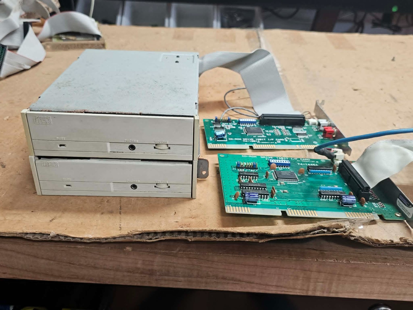 2x Retro Vintage CD-ROM CDROM Mitsumi CRMC-LUOO5S WITH 74-1645A 16bit IF Cards