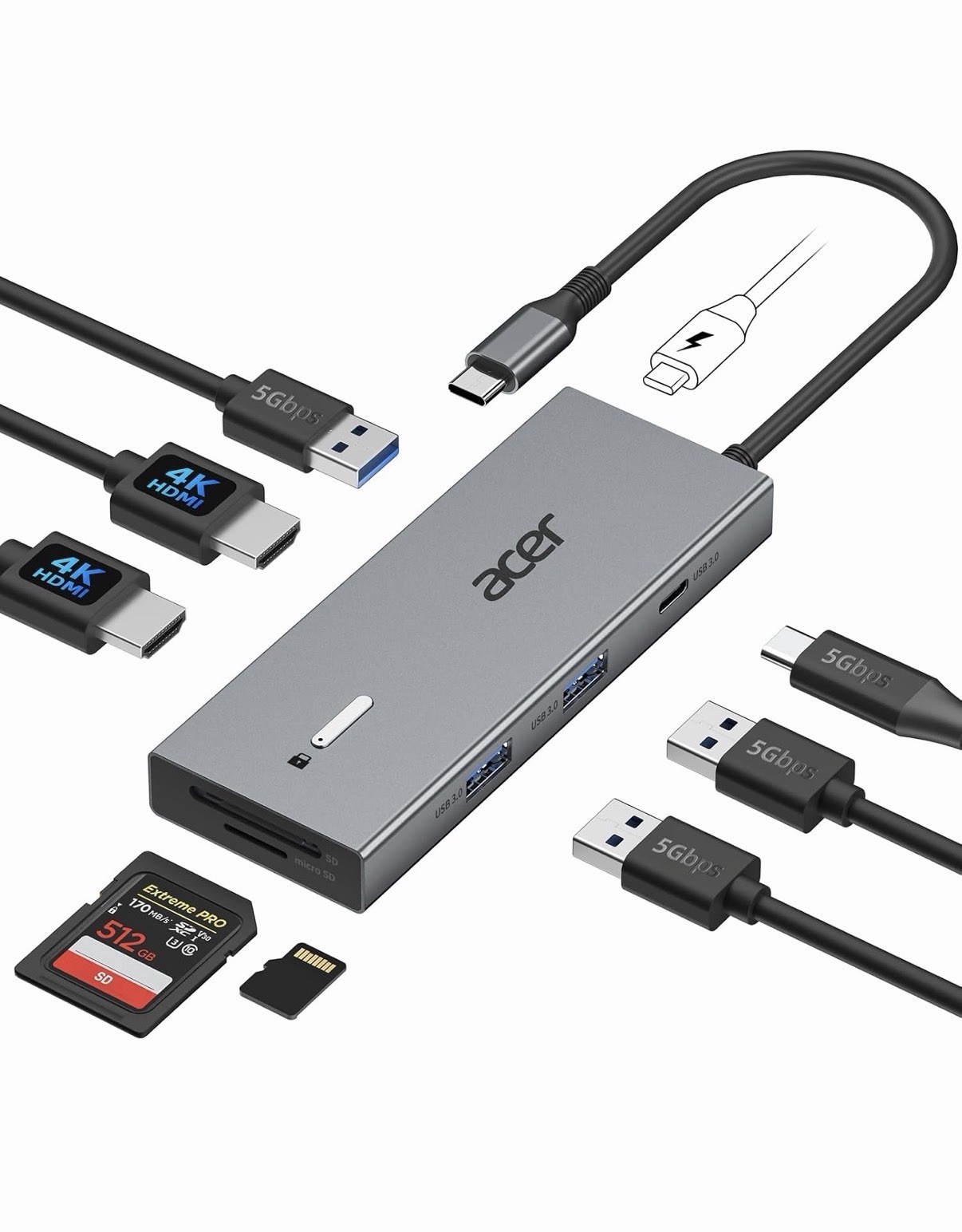 Acer USB C Docking Station Dual HDMI 4K@60Hz, 9-in-1 Laptop Dock 100W PD