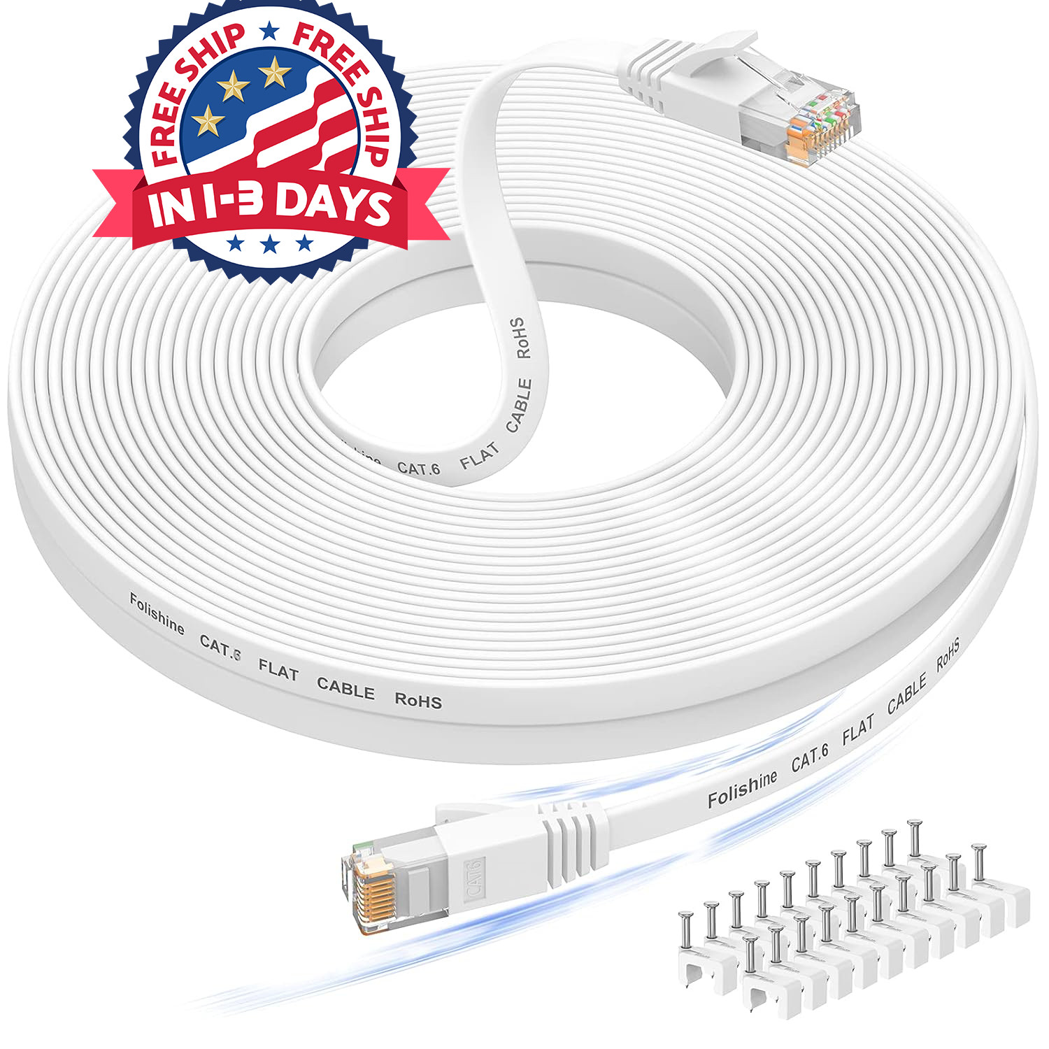 Cable de internet 50 pies viene con 20 abrazaderas para cables. Cat 6 Ethernet