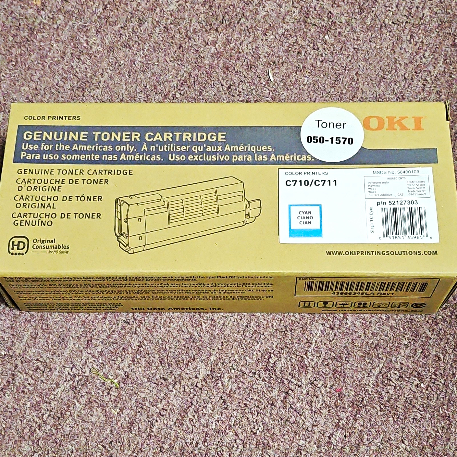 OKI Genuine Cyan Laser Toner Cartridge for C710/C711, MPN 050-1570 52127303