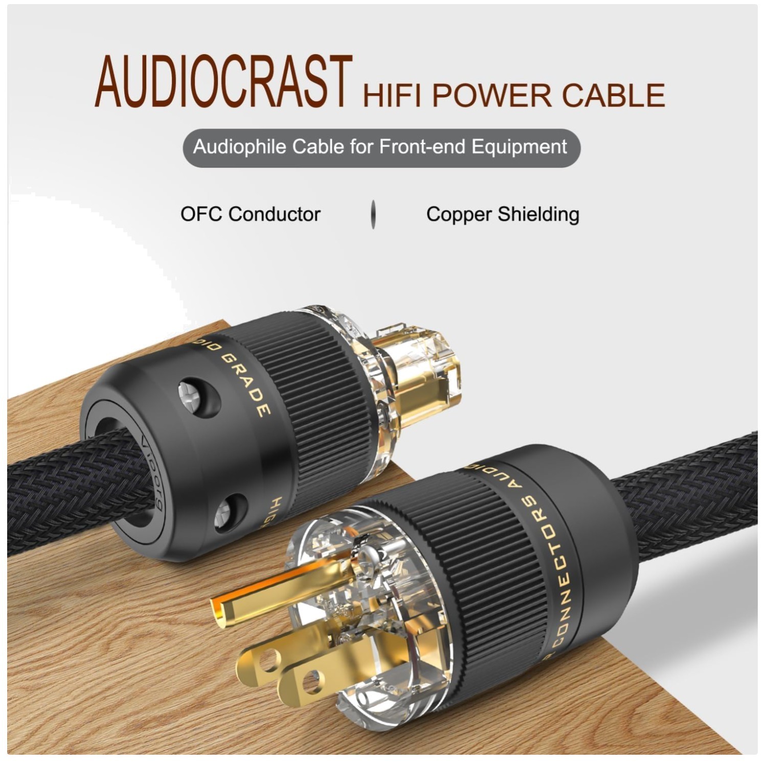 Audiocrast Hi-End Power Cable - Shielded, Gold Plug - 4.9FT
