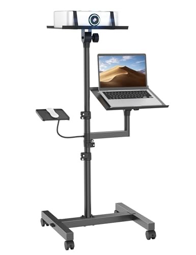 Projector and Laptop Stand Tripod, 2 Shelves Mobile Laptop Tripod 47 Inch Black