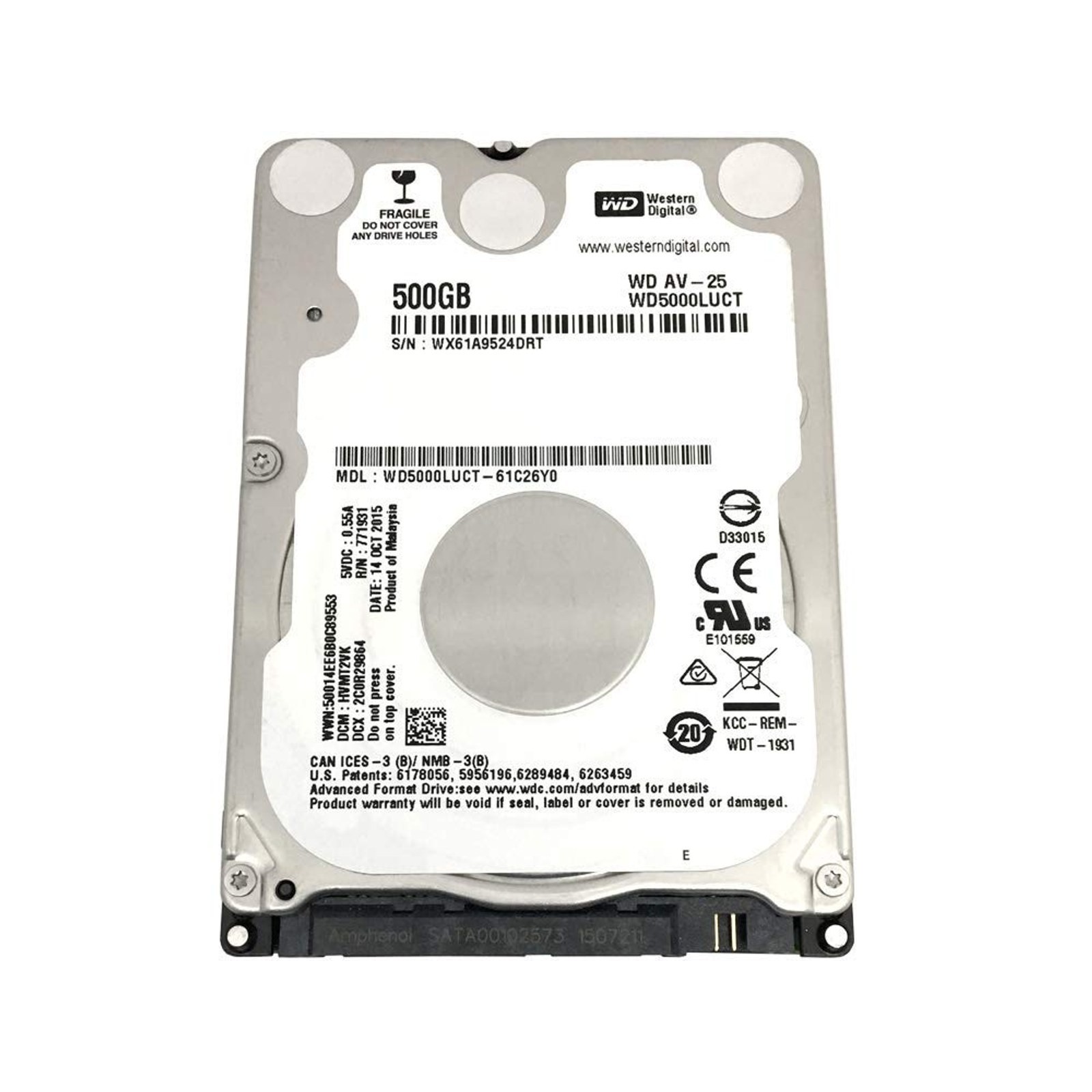 Western Digital WD5000LUCT AV 2.5 inch 500GB 5400 RPM 16MB Cache SATA 3.0Gb/s In