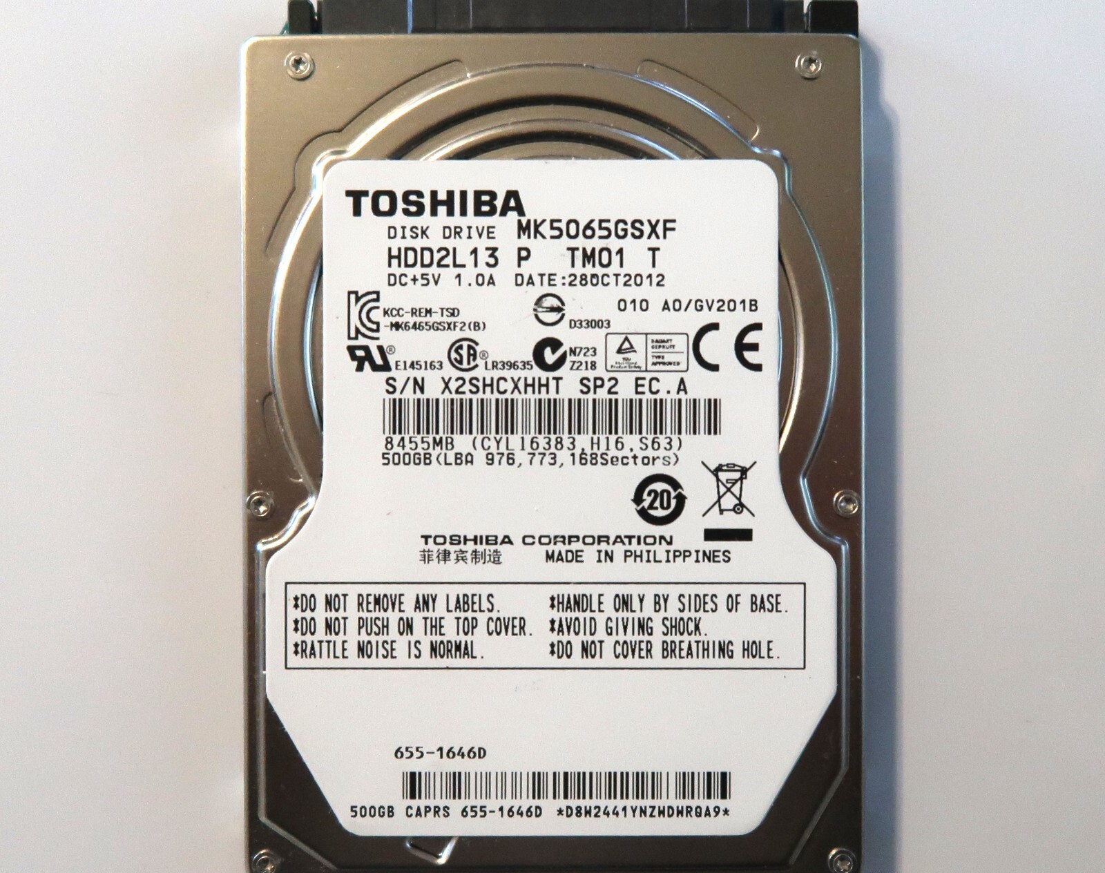 Toshiba MK5065GSXF (HDD2L13 P TM01 T) 010 A0/GV201B 655-1646D 500gb Sata 2012