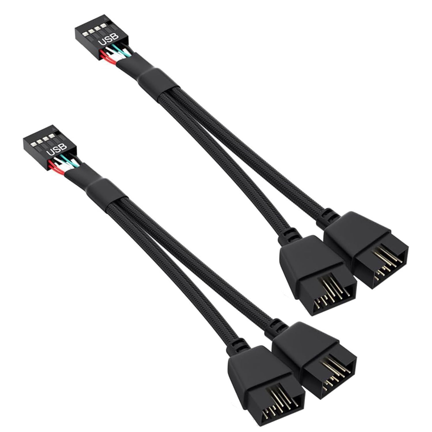 MZHOU 2PCS Motherboard USB Header Splitter - 6 inches, Black-2PCS usb cable