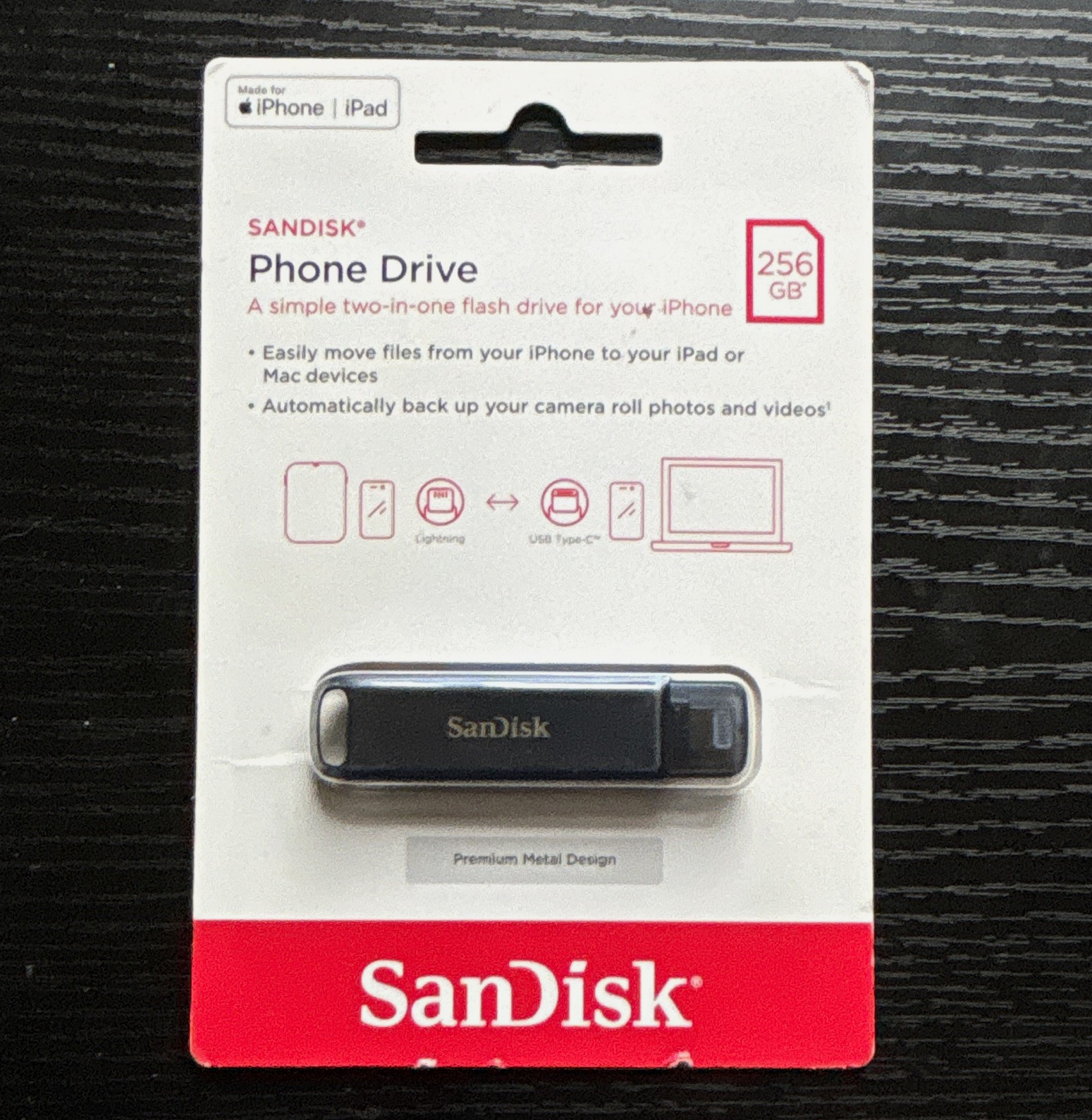 SanDisk Flash Drive 256GB Dual-Port USB 3.2 Flash Drive Lightning & USB-C Black