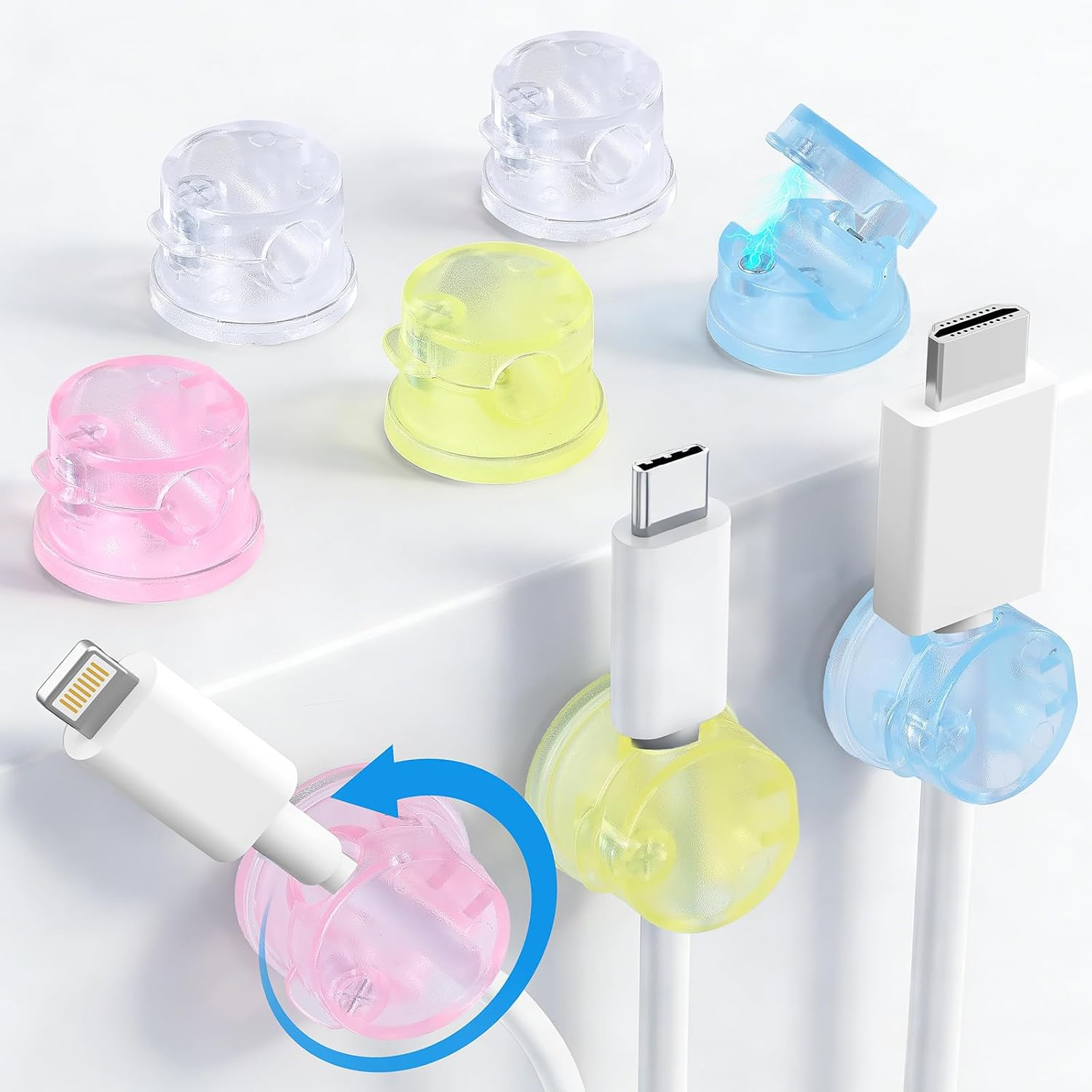8 Pack Magnetic Cable Clips, 360° Rotatable Cord Holder, Colorful | Cable Holder