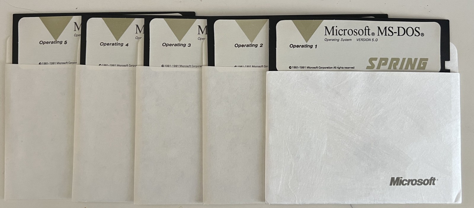 Vintage` Microsoft MS-DOS 5.0 on (5) 5.25" Disks