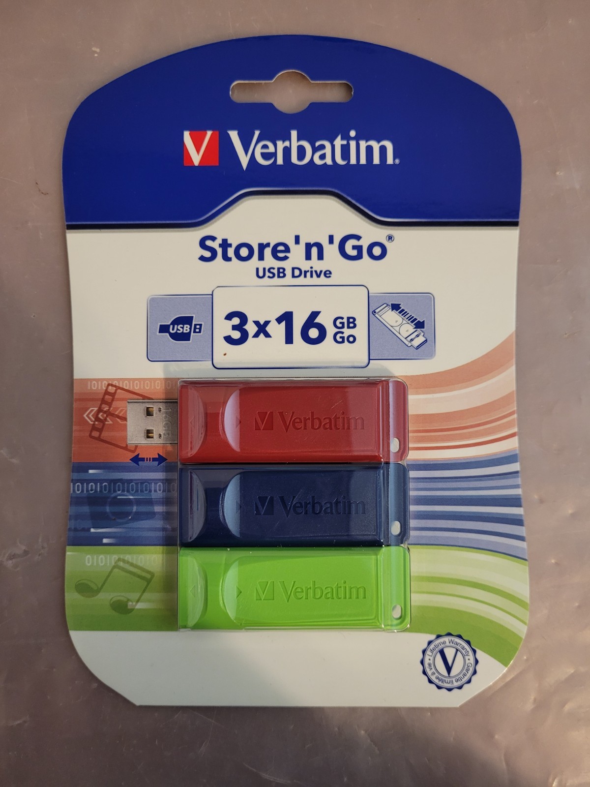 Verbatim 99122 Store N Go USB Flash Drive 16GB 3-Pack  Red Blue Green 1505-888