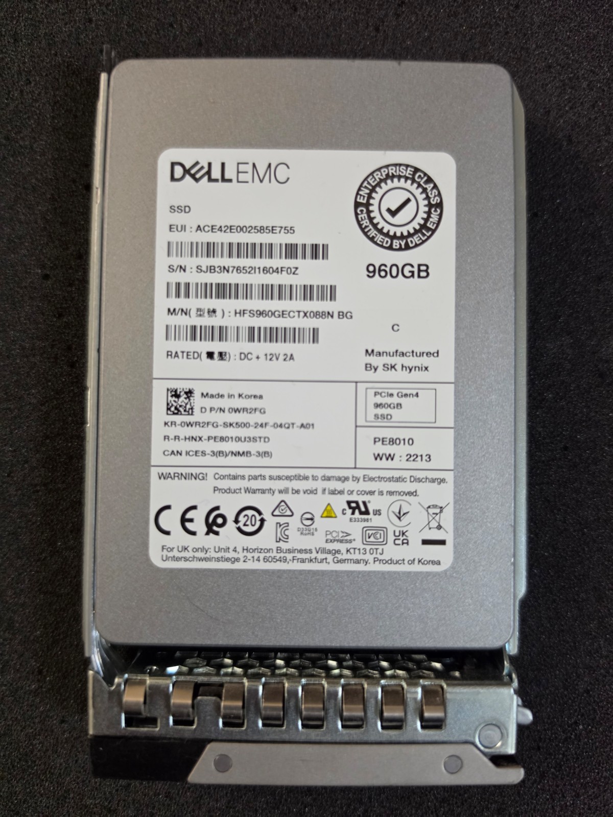 Dell Enterprise Hynix 960GB PCIe Gen4 NVMe 2.5" SSD HFS960GECTX08 100% Health