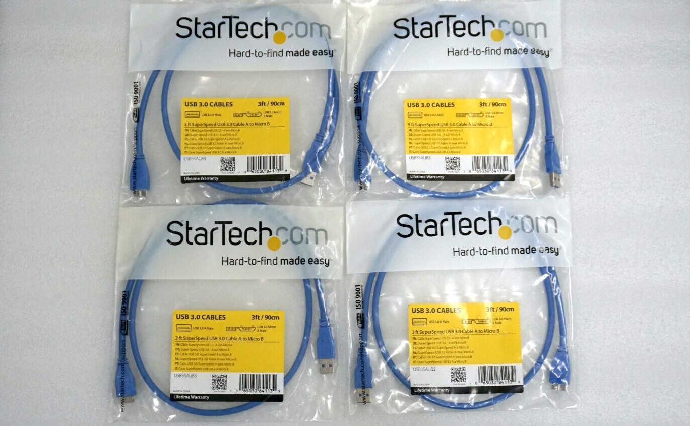4 x Startech.com 3Ft Superspeed USB 3.0 Type A To Micro B Cable USB3SAUB3 (U30