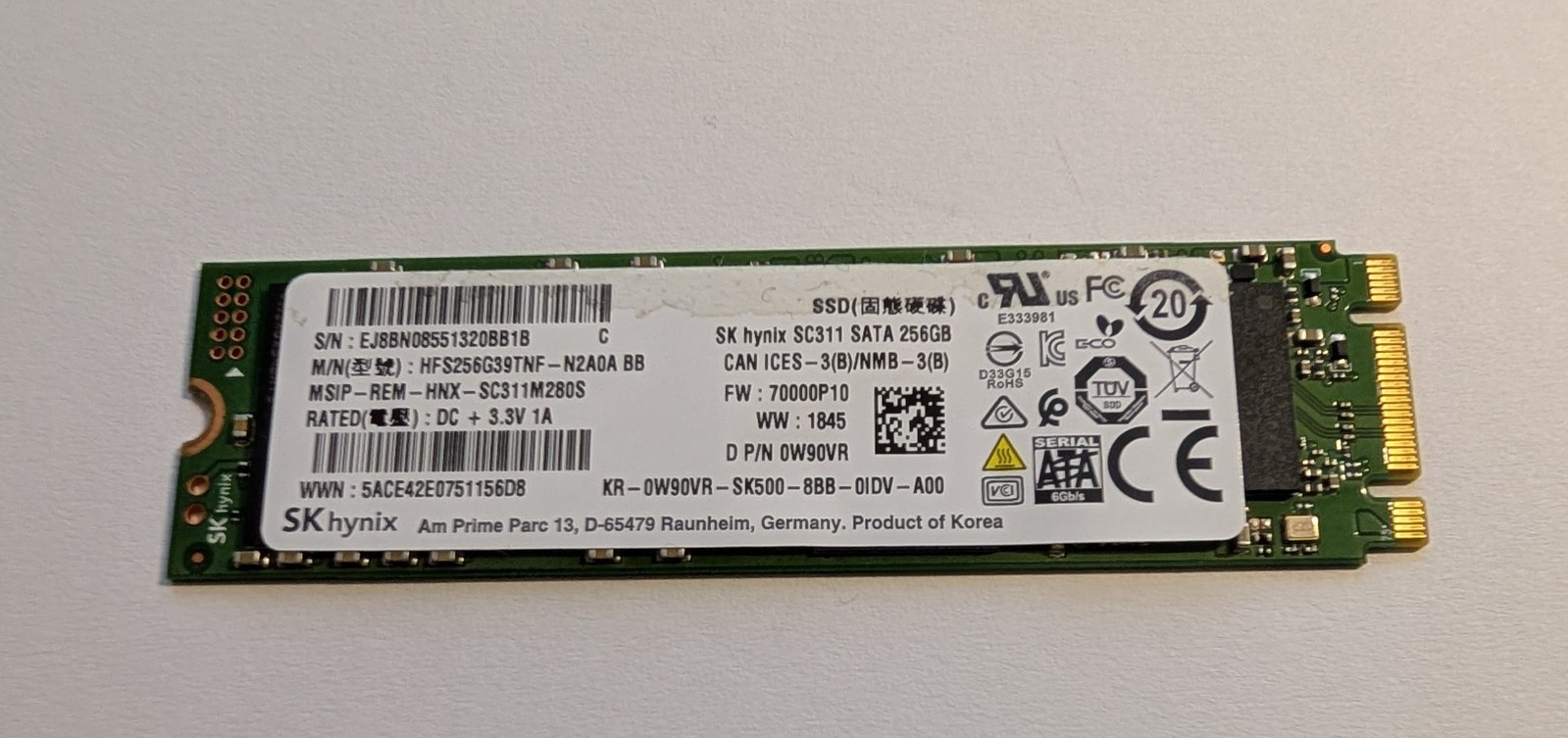 SK hynix SC311 256GB M.2 2280 SATA III 6Gb/s SSD HFS256G39TNF-N2A0A 98% Health