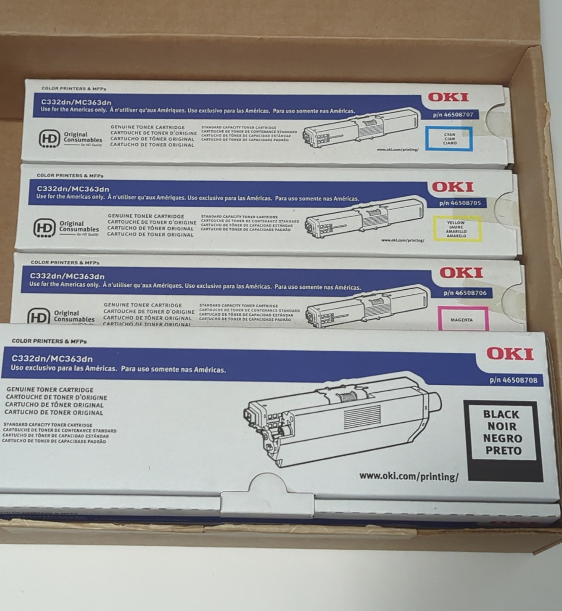 OKI C332 MC363 Toner Rainbow Pack 4pcs Black, Yellow, Megenta, Cyan Original