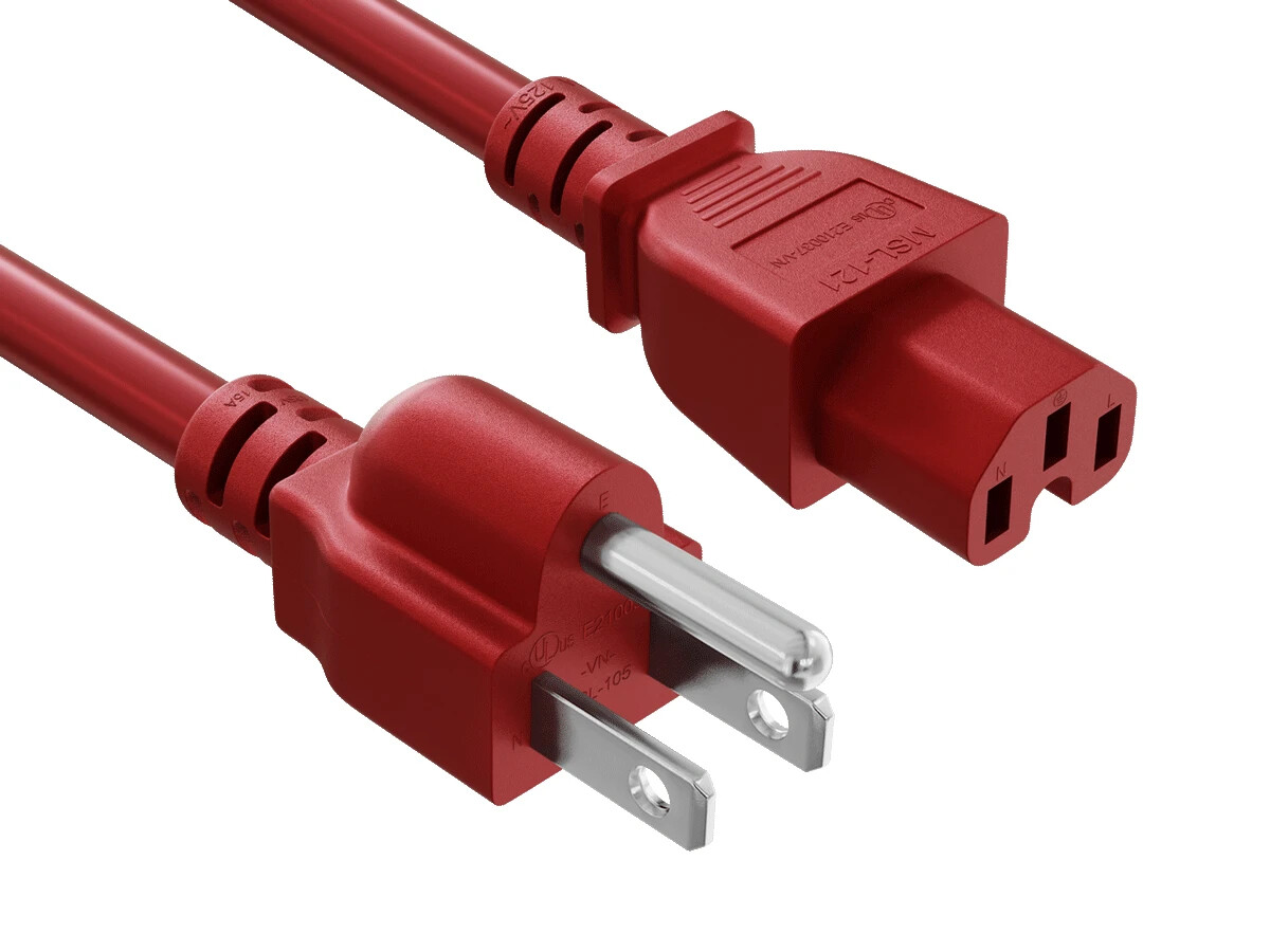 14 AWG Heavy Duty Power Cord (NEMA 5-15P to IEC320 C15), Red - 1/2/3/4/6/8 ft