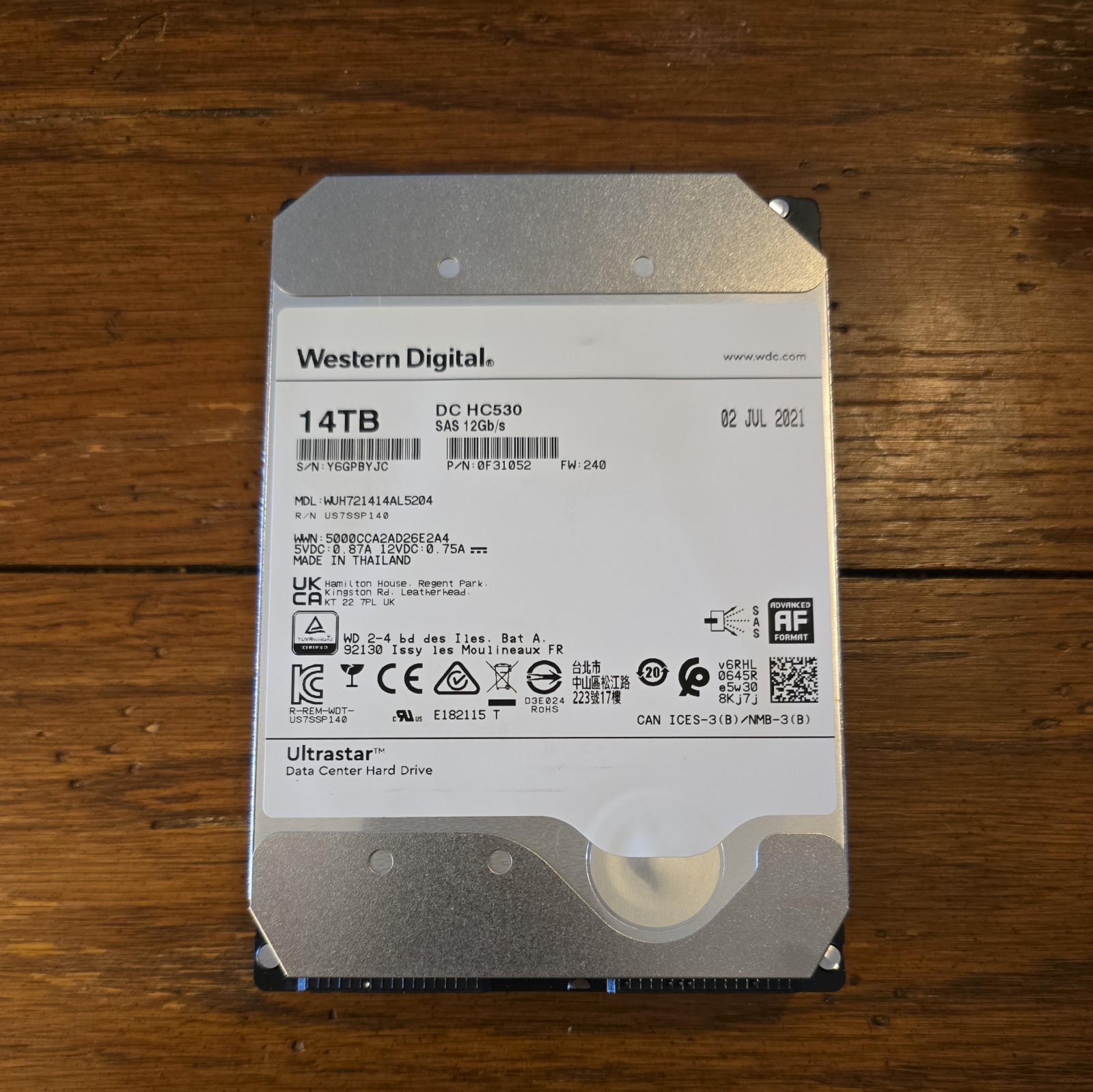 Western Digital Ultrastar DC HC530 14TB SAS 12Gb/s WUH721414AL5204 0F31052 HDD