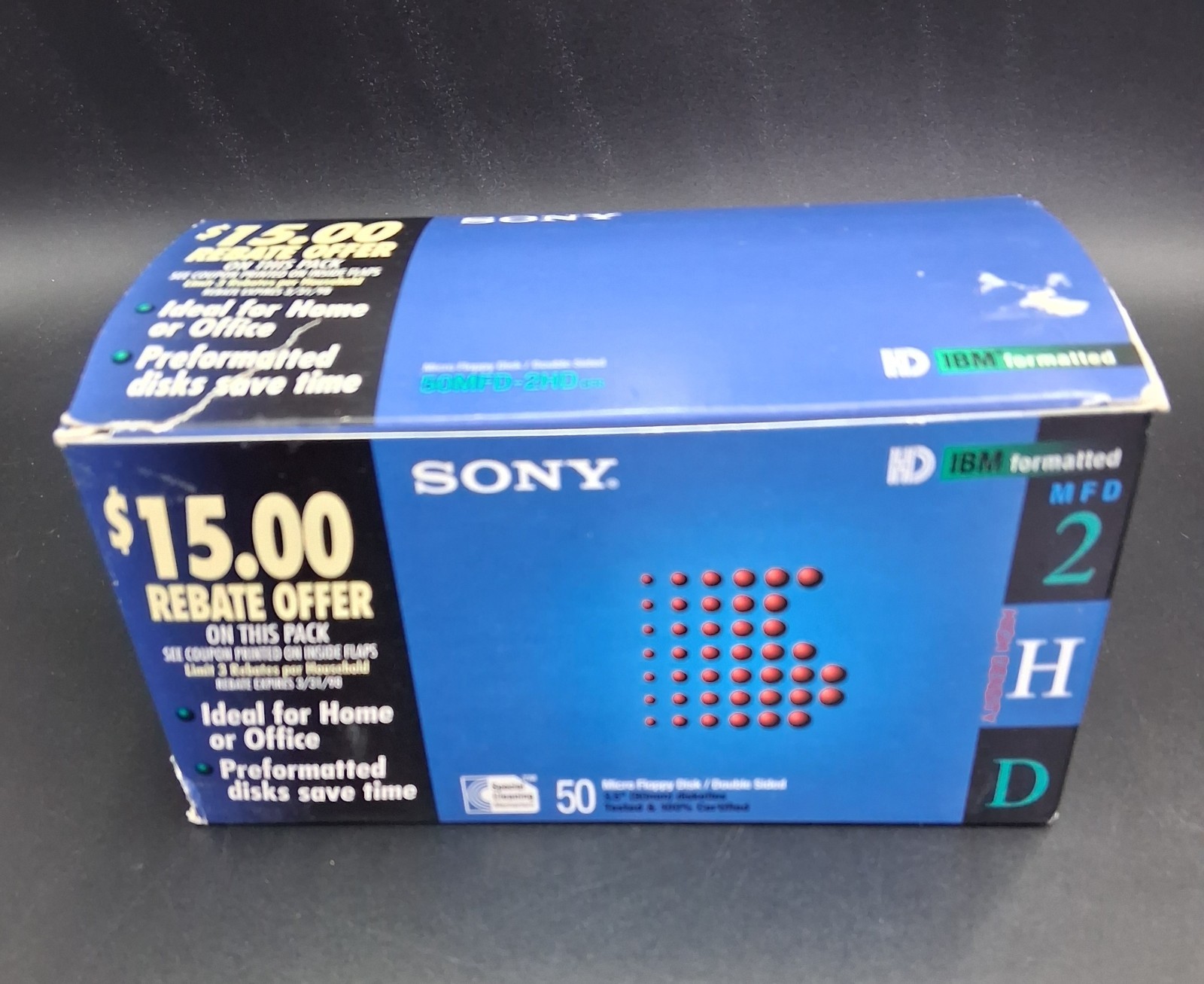 Sony 50MFD-2HD 3.5" Floppy Disk IBM Formatted 1.44MB Vintage NOS Open Box
