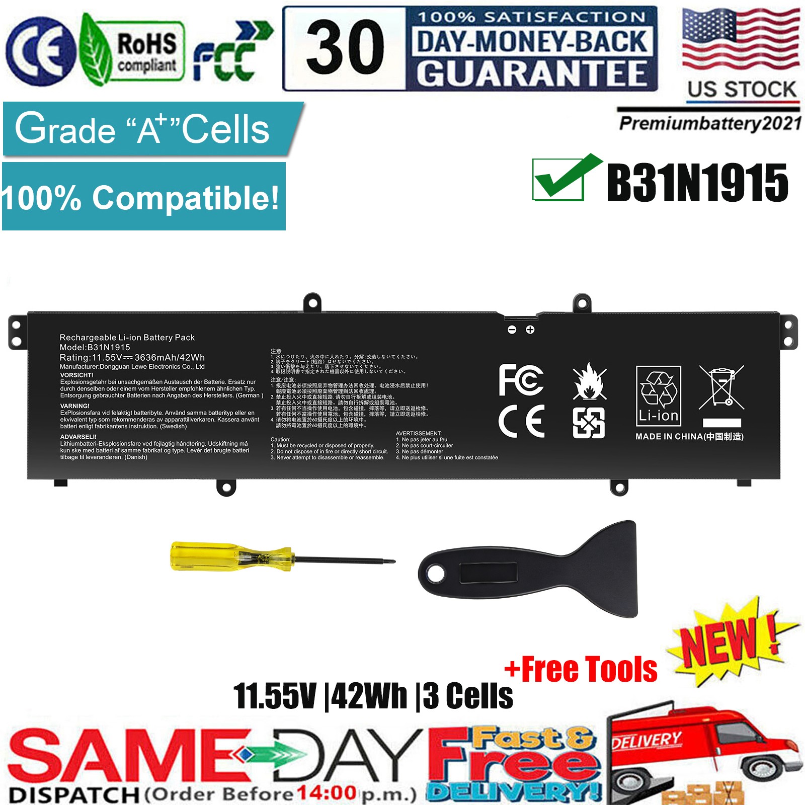 ✅Battery for ASUS ExpertBook B1500 B1400 Serie 0B200-03760000 C31N1915 B31N1915