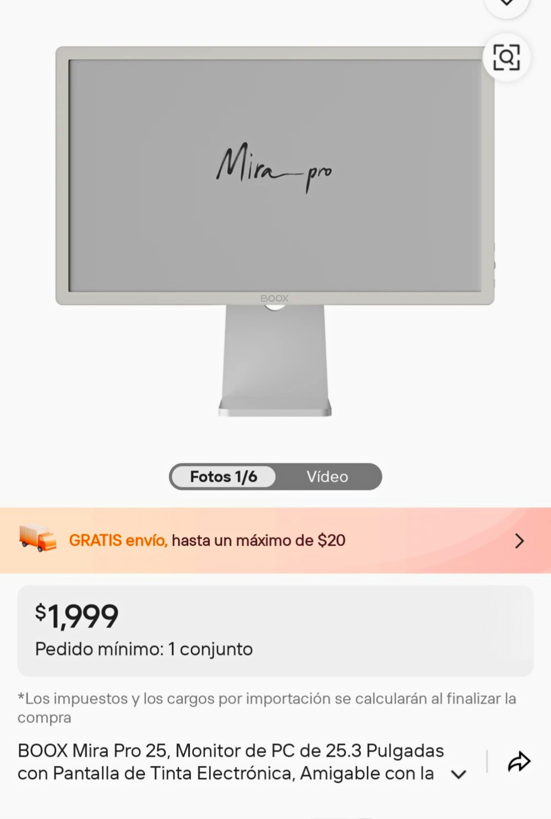 BOOX Mira Pro 25.3in E Ink Monitor 3200x1800 HDMI USB-C White