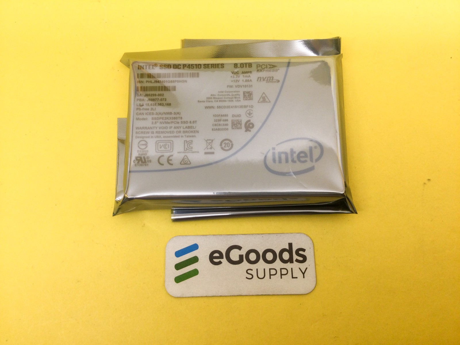 Intel DC P4510 Series 8TB NVMe PCIe 2.5in U.2 SSD SSDPE2KX080T8 NEW