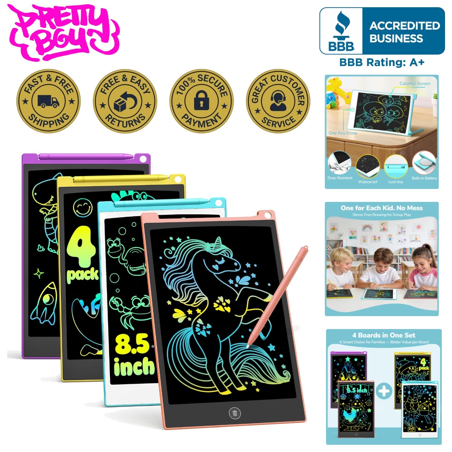 4 Pack LCD Writing Tablet, 8.5 Inch Colorful Drawing Board, Kids Travel Games...