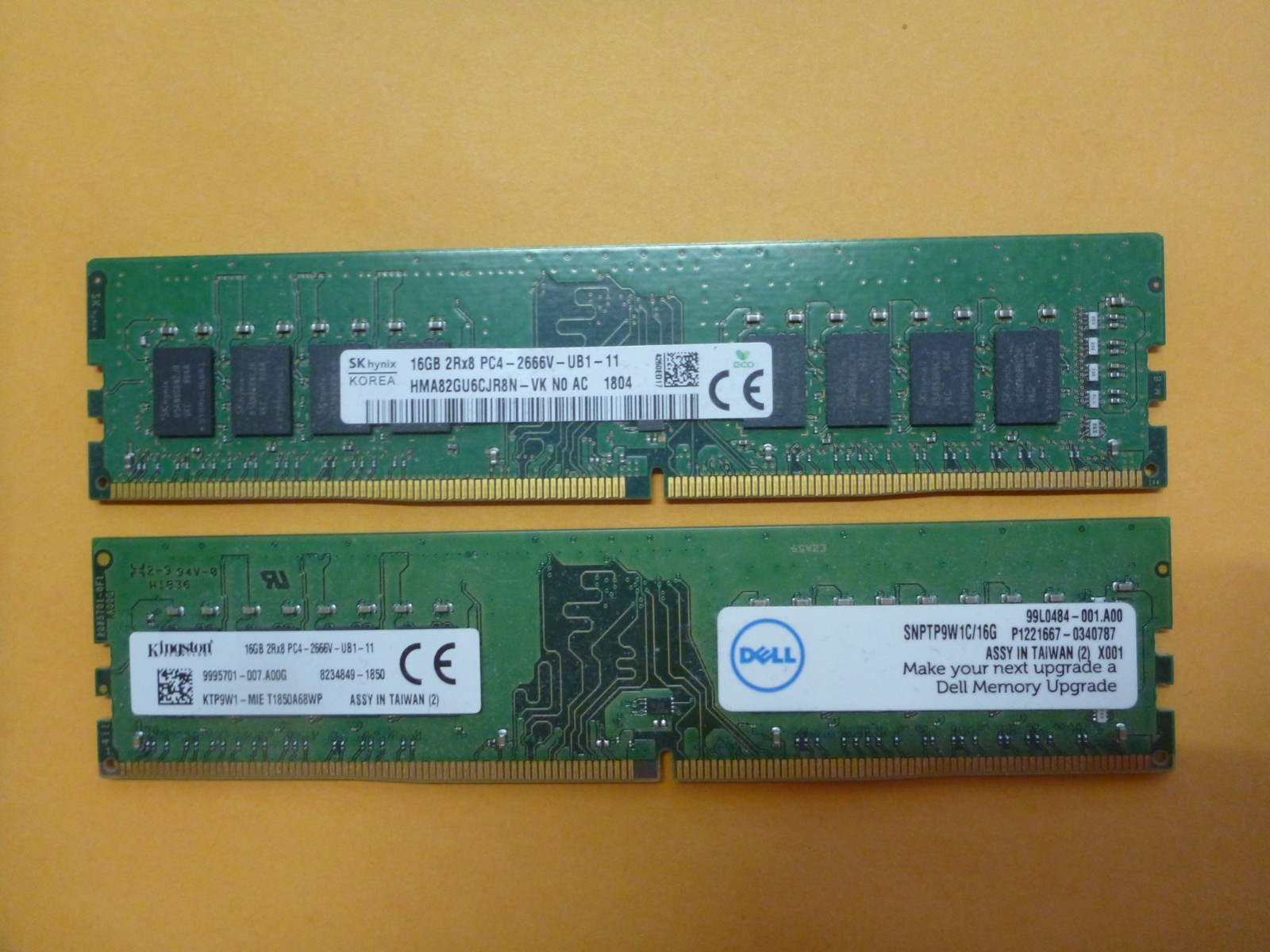 lot of 2-mixed SK HYNIX 16GB 2RX8 PC4-2666V SERVER MEMORY HMA82GR7DJR8N-VK T3 AC