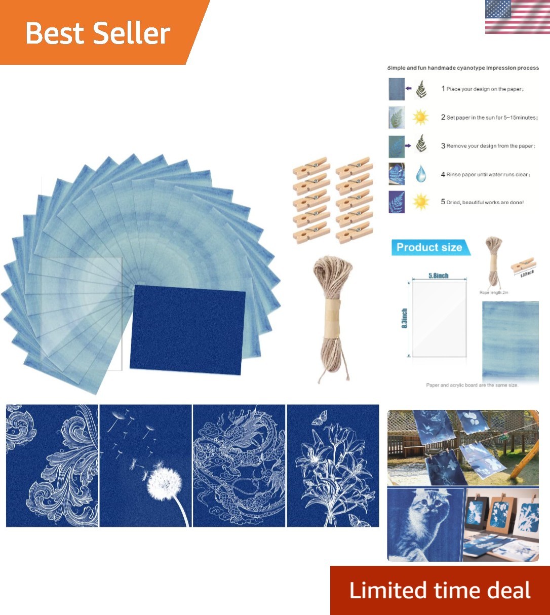 30 Pcs Cyanotype Sun Print Paper Kit A5 - High Sensitivity for Nature Crafts