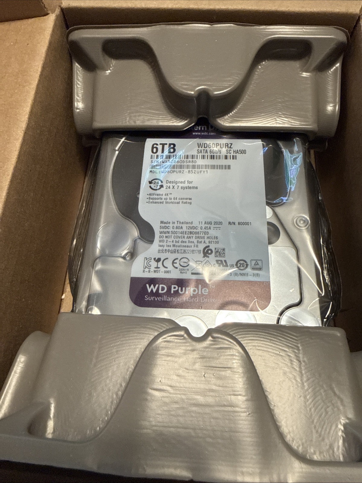 Western Digital 6TB 3.5" SATA HDD WD Purple WD60PURZ