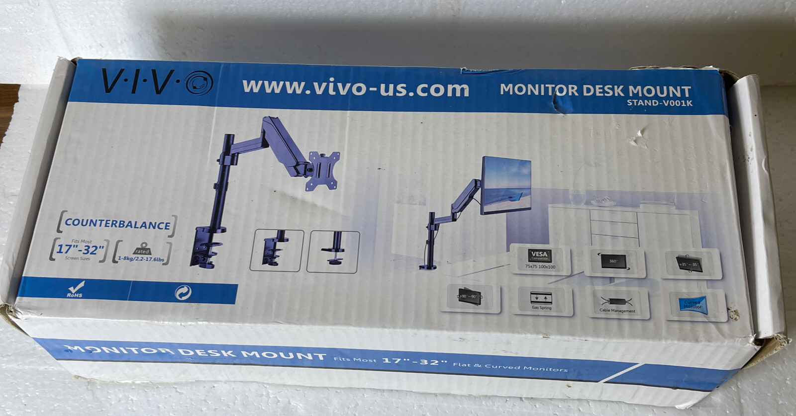 VIVO Black Single Monitor Arm Sit-Stand Desk Mount for One Screen up to 32"