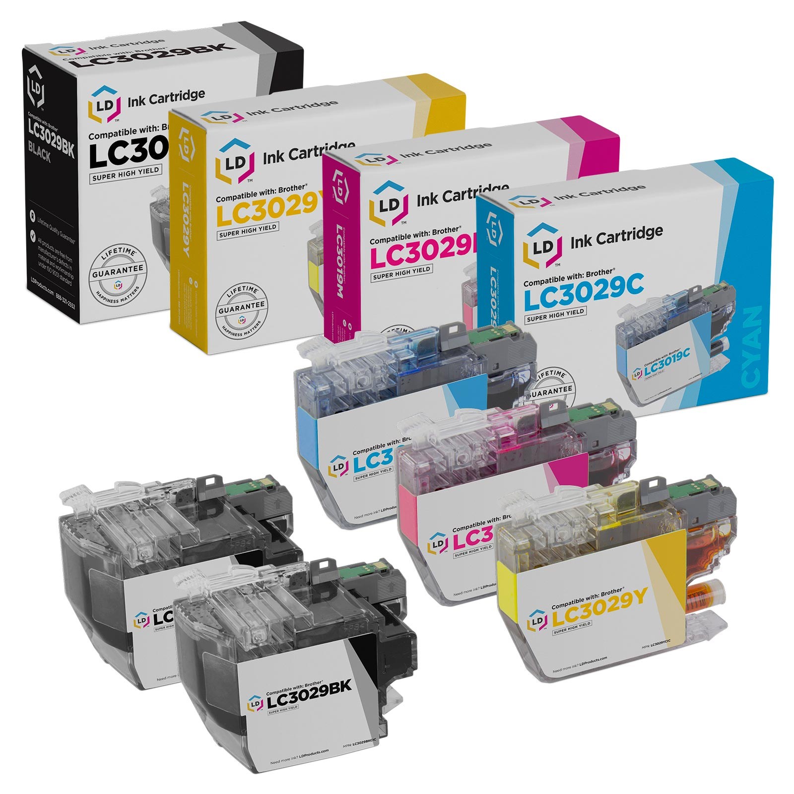 LD COMP Brother LC3029 Super HY Ink: 2 Black, 1 Cyan, 1 Magenta, 1 Yellow 5-Pack