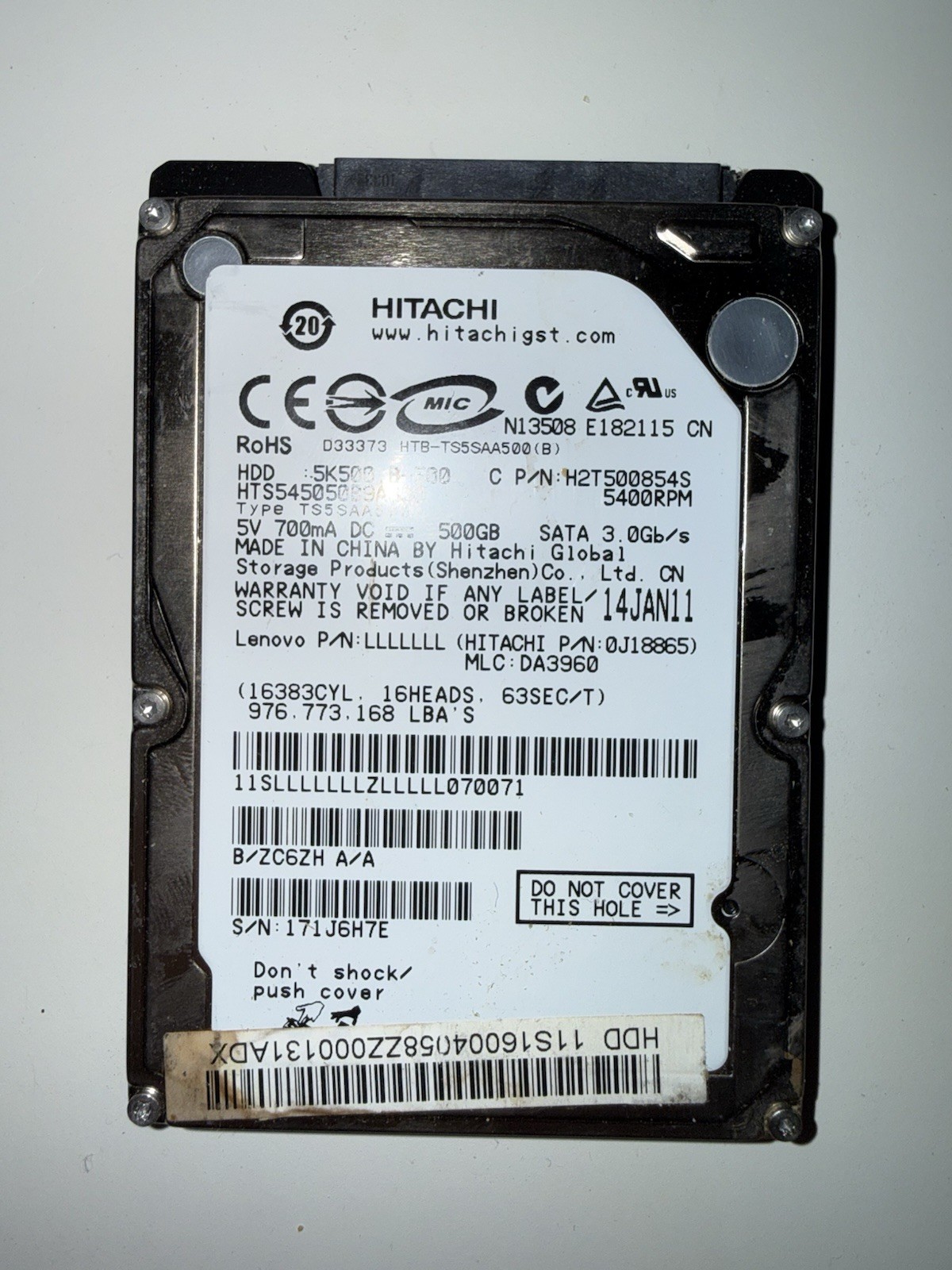 Hitachi Travelstar HTS545050A7E380 500GB 2.5in SATA III 5400RPM 8MB