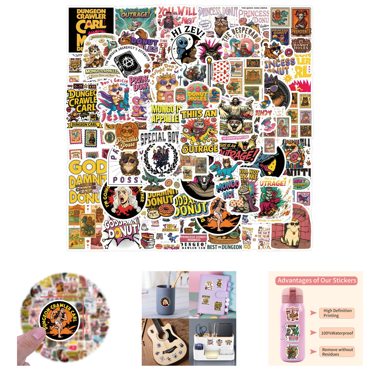 110 Pieces Novelty Stickers Waterproof Vinyl Decals for Laptops Luggage