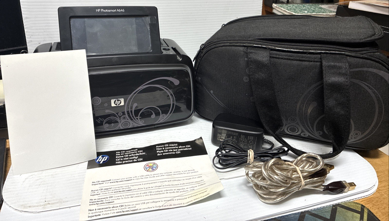 HP Photosmart A646 Touch Bluetooth Photo Ink Jet Printer w/ Case TESTED