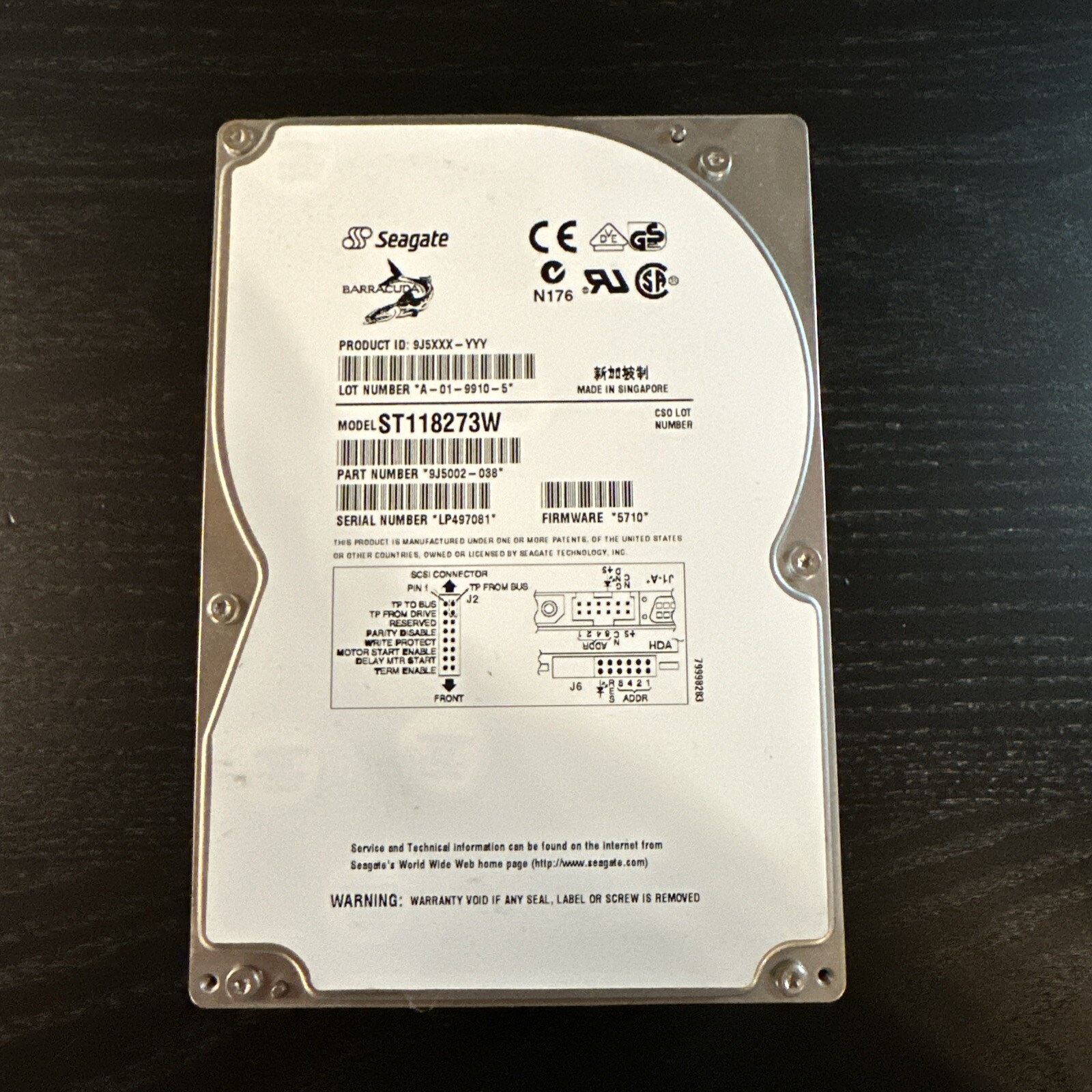 Vintage Seagate Barracuda ST118273W 18GB 3.5" Hard Drive 9J5002-038 (A4)